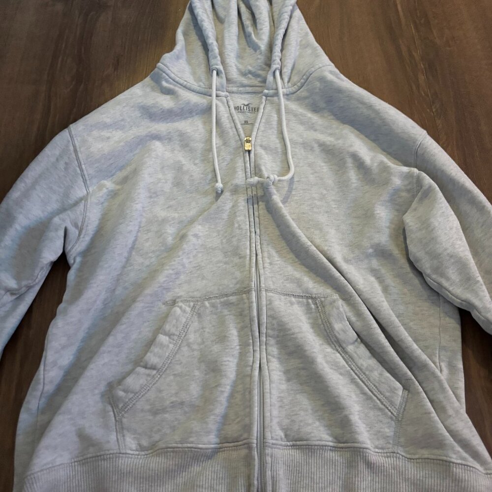 Gray Hollister oversized zip up hoodie.
